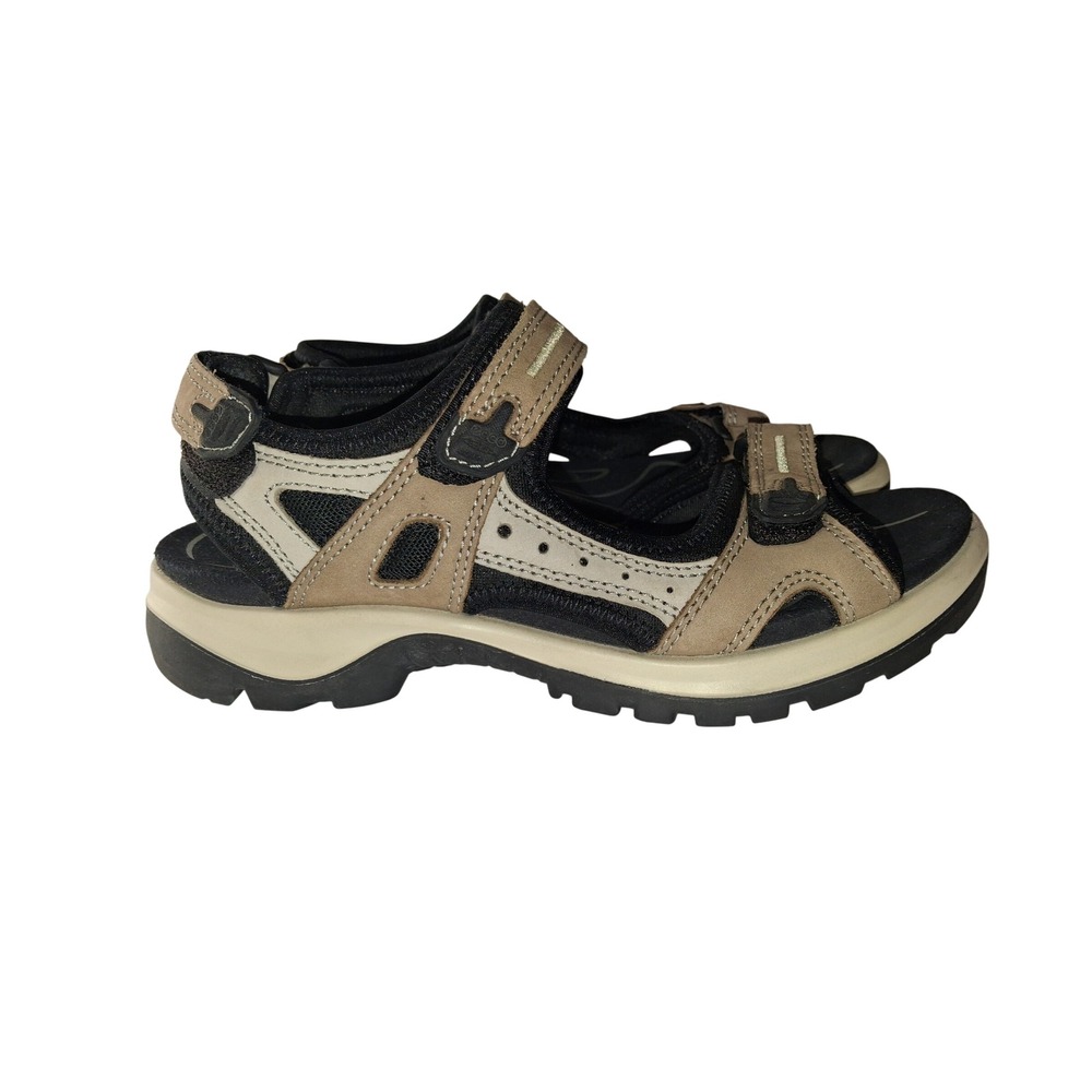 ECCO Receptor Technology Hiking Sandals Womens 40 Tan Black Athletic Strappy